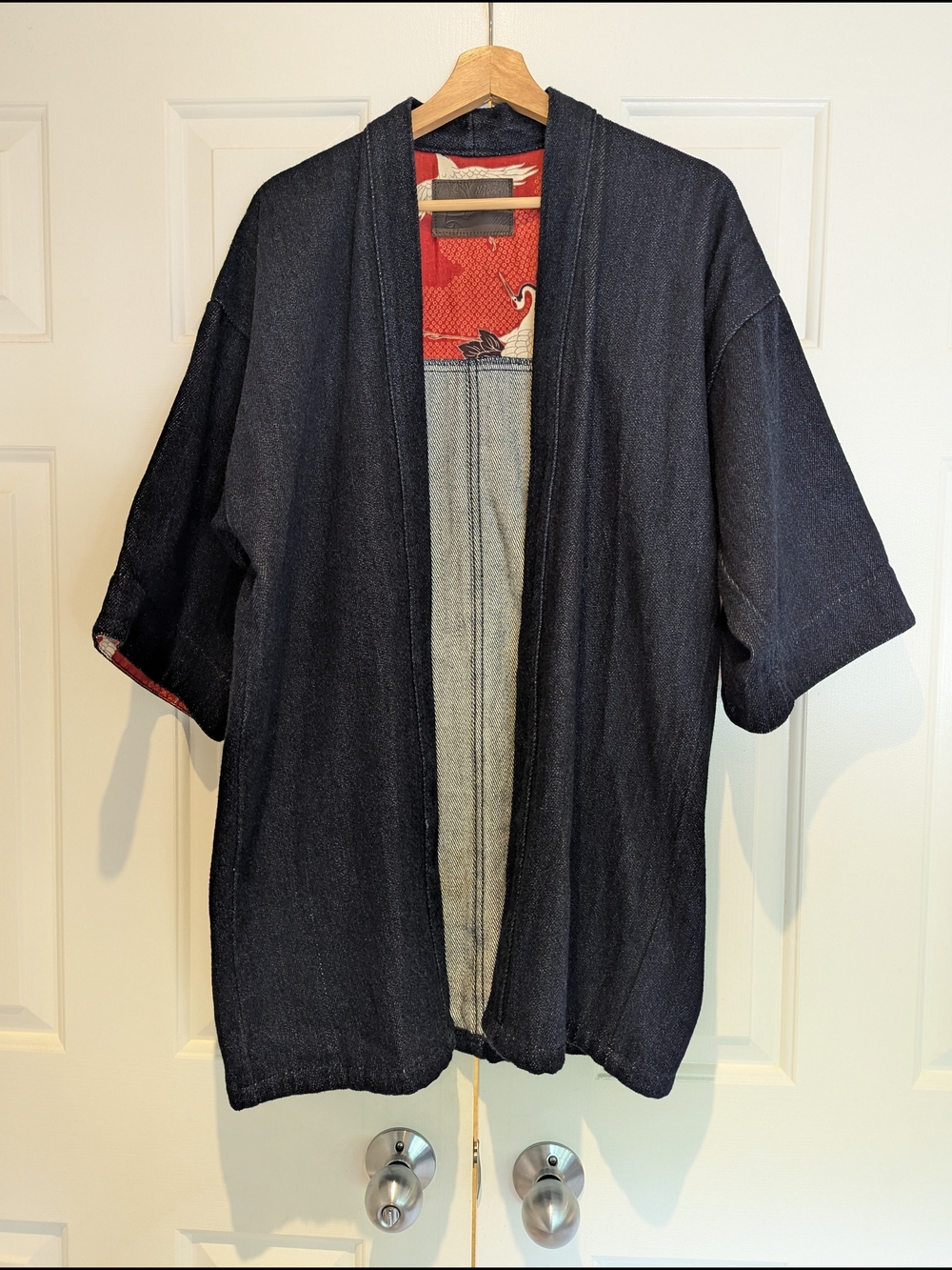 RARE Naked & Famous Dark Indigo Denim Kimono Jean Haori Jacket Crane Lining